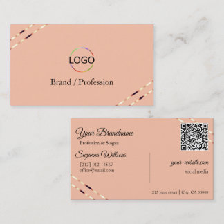 Koralle mit Rosen-Gold-Linien-Logo und QR-Code kla Visitenkarte