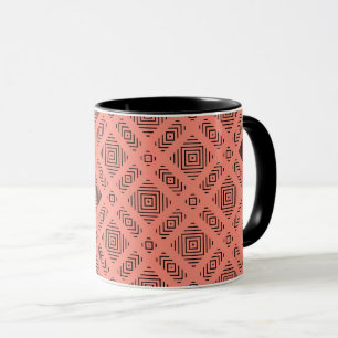 Koralle mit schwarzem geometrischen Muster Tasse