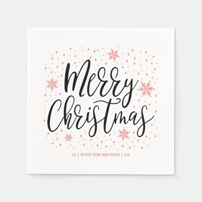 Koralle | Modernes fröhliches Weihnachtsfest Party Serviette (Vorderseite)