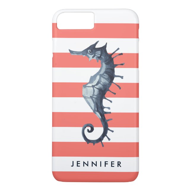 Koralle Nautisches Seepferd Monogramm Case-Mate iPhone Hülle (Rückseite)