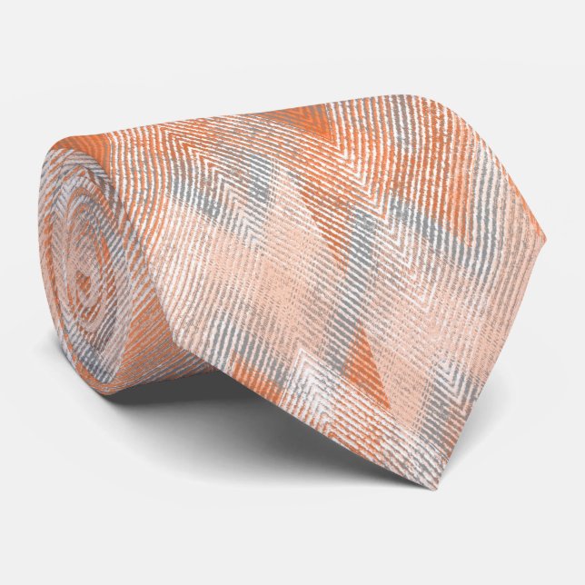 Koralle, orange, beige, graue Zigzag . Krawatte (Gerollt)