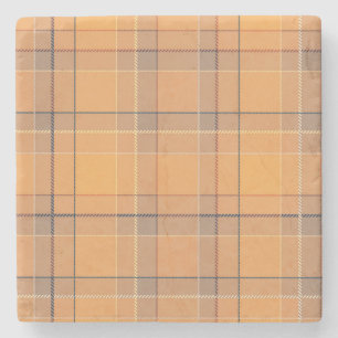 Koralle, orange, brauner Tartan kariert. Steinuntersetzer