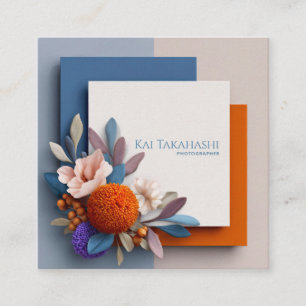 Koralle Orange Floral Geometrisch Block Dimensiona Quadratische Visitenkarte