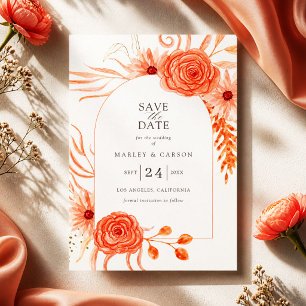 Koralle Orange Florale Elegante Hochzeit Save The Date