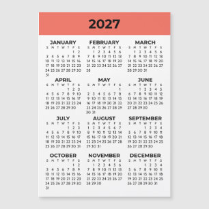 Koralle Orange Ganzjahresansicht 2027 Magnetkalend Magnetkarte