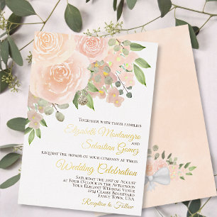Koralle-Pfirsich-Aquarell-Blumen-Elegante Hochzeit Folieneinladung
