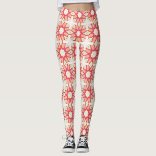Koralle-Pfirsich-Blumen-Gittermuster Leggings