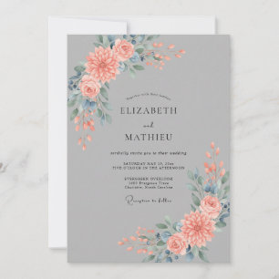 Koralle Schiefer Dahlia Hochzeit Einladung