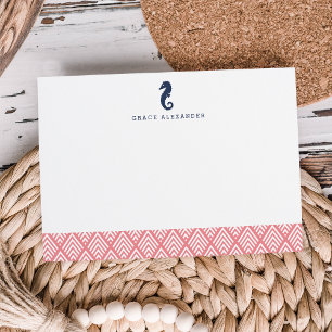 Koralle Seepferd Personalisiert Stationery Flat Mitteilungskarte