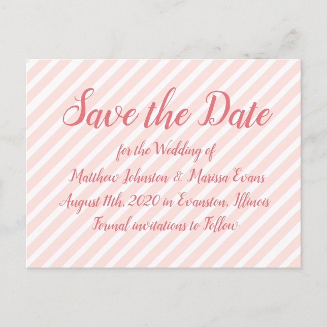 Koralle Streifen Personalisiert Save the Date Post Postkarte (Vorderseite)
