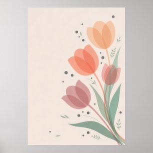 Koralle Terrakotta Tulpen Minimalistischer Botanis Poster