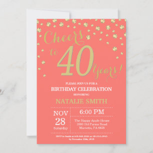 Koralle und Gold 40. Geburtstag Diamant Einladung