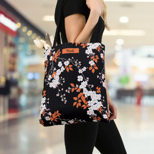 Koralle und personalisierte schwarze Flora Tote Ta Tasche