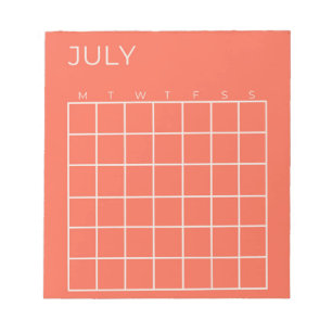 Koralle Weiße undatierte Juli-Kalender für Planer Notizblock