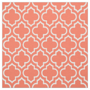 Koralle, weißer Marokkaner Quatrefoil #6 Stoff