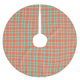 Korallen-Aquamarin-Karomuster Polyester Weihnachtsbaumdecke