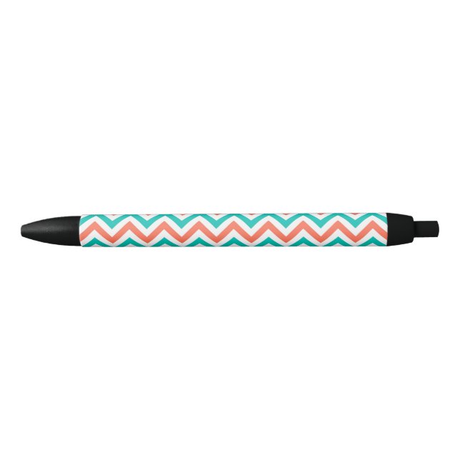 Korallen, Aquamarin, weiße große Zickzack ZigZag M Kugelschreiber (Vorderseite)