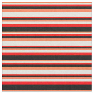 Korallen, Beige, Rot- und Schwarz-Linde-Muster Stoff