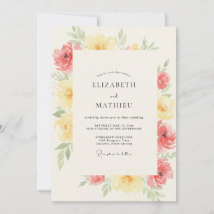 Korallen-Butter-Ranunculus-Eukalyptus-Hochzeit Einladung