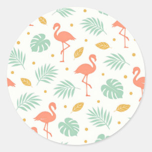 Korallen-Flamingo-Tropisches-Blatt-Muster Runder Aufkleber