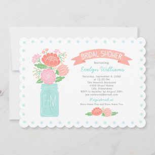 Korallen Glas Monogramm Hochzeit Braut Dusche Einladung
