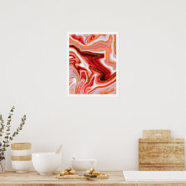 Korallen-Gold-Abstrakt-Marmor-Fluid-Kunst Poster
