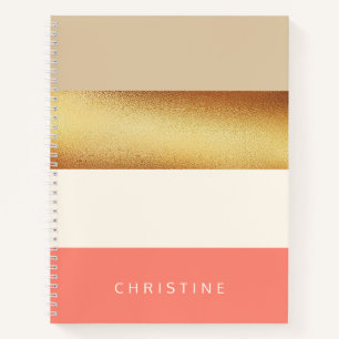 Korallen & Gold Chic Breitband Streifen Notizbuch