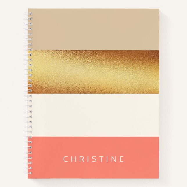 Korallen & Gold Chic Breitband Streifen Notizbuch (Vorderseite)
