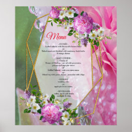 Korallen, Gras und Peony-rosa Blüten Poster