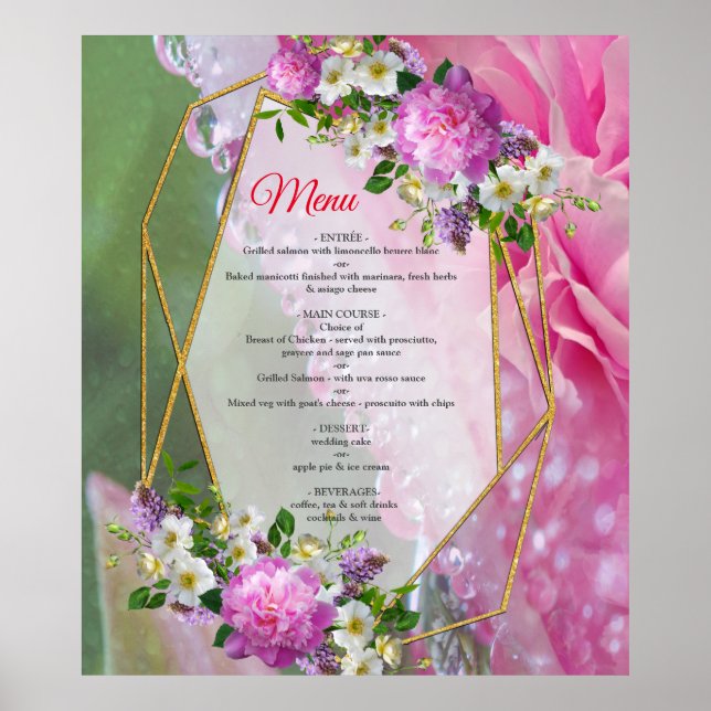 Korallen, Gras und Peony-rosa Blüten Poster (Vorne)