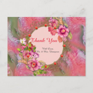 Korallen, Gras und Peony-rosa Blüten Postkarte