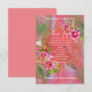 Korallen, Gras und Peony-rosa Blüten RSVP Karte