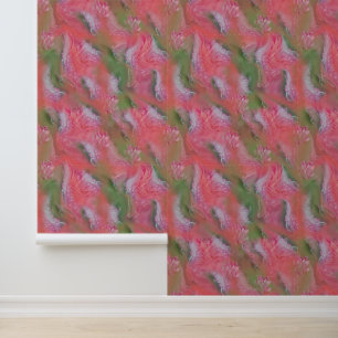 Korallen, Gras und Peony-rosa Blüten Tapete