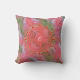 Korallen, Gras und Peony-rosa Blütenwirbel Kissen