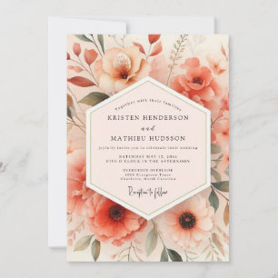 Korallen Hochzeit im Blumen-Whimsical-Stil Einladung