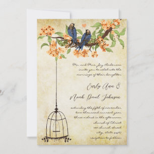 Korallen-Kirschblüten-Gitter-Vogelkäfig-Hochzeit Einladung