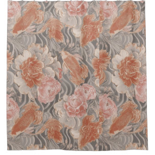 Korallen-Koi-Chinoiserie-Blumenmuster Duschvorhang