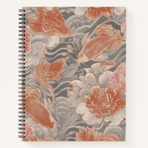 Korallen-Koi-Chinoiserie-Blumenmuster Notizbuch