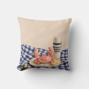 Korallen-Krebs-Blau-Gingham-Sommer-Picknick Kissen