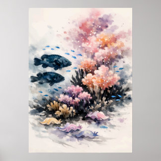 Korallen-Laichriff-Aquarell-Kunst Poster