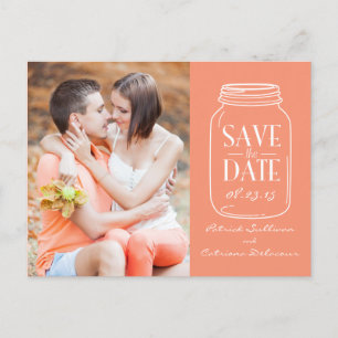 Korallen-Mason-Glas-Foto-Save-the-Date-Postkarte Ankündigungspostkarte