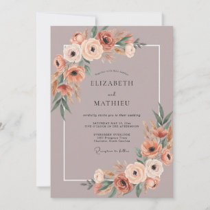 Korallen-Mauve-Botanische Aquarell-Hochzeit Einladung