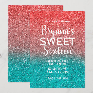 Korallen-Melone-Orange-Teal-Aqua-Glitter Sweet 16 Einladung