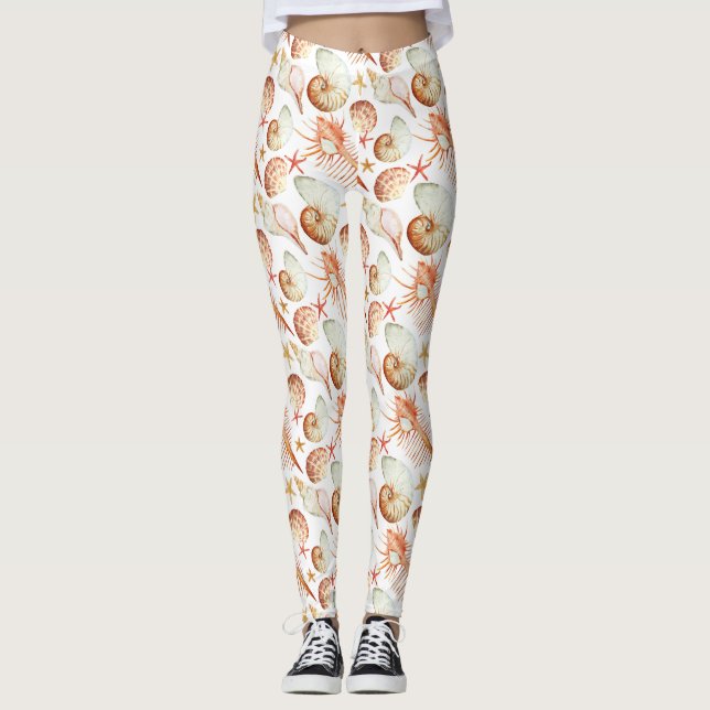 Korallen mit Muscheln- und Krebsmuster Leggings (Vorderseite)
