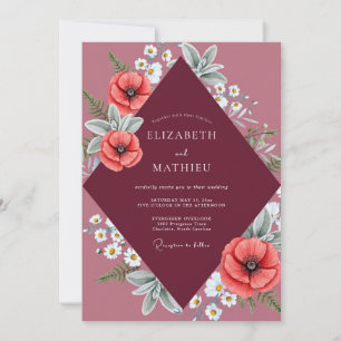Korallen-Mohn-Burgunder-Hochzeit Einladung