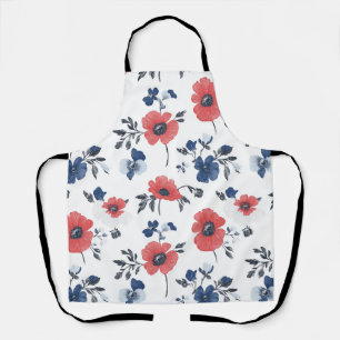 Korallen-Mohn Navy Blau Floral Botanisch Schürze