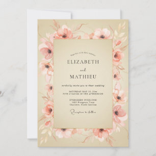 Korallen-Mohn Romantische Hochzeit Einladung