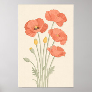 Korallen-Mohn und Salbei-Stiele Florales Poster