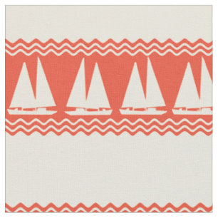 Korallen Nautical Sailboat Coastes Streifen Stoff