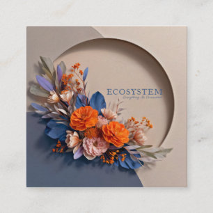 Korallen Orange Floral Marineblau Geometrisch Krei Quadratische Visitenkarte